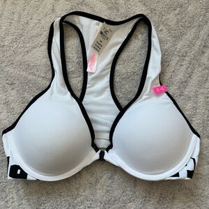 Pink Victoria's Secret White and Black Racerback Bra